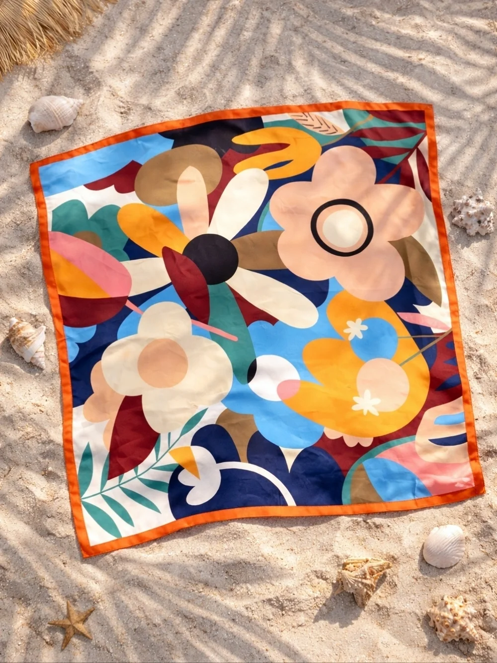 Multicolor Floral Abstract Silk Feel Artsy Head Scarf Bandana Hair Wrap 35x35